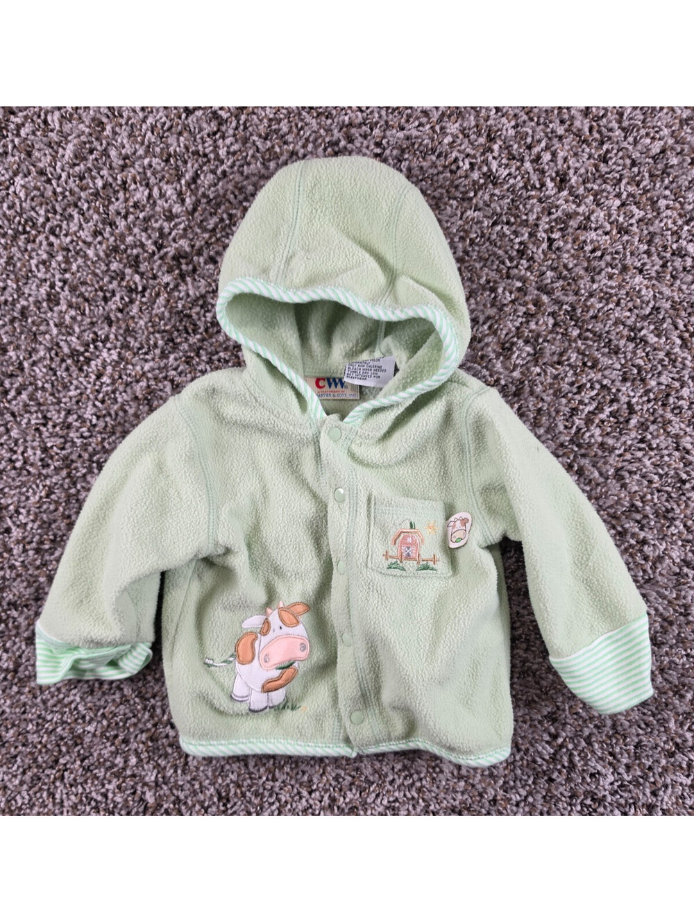 Vtg Carter & Sons Baby Sz 3-6M Fleece Button Up Hooded Sweater Light Green